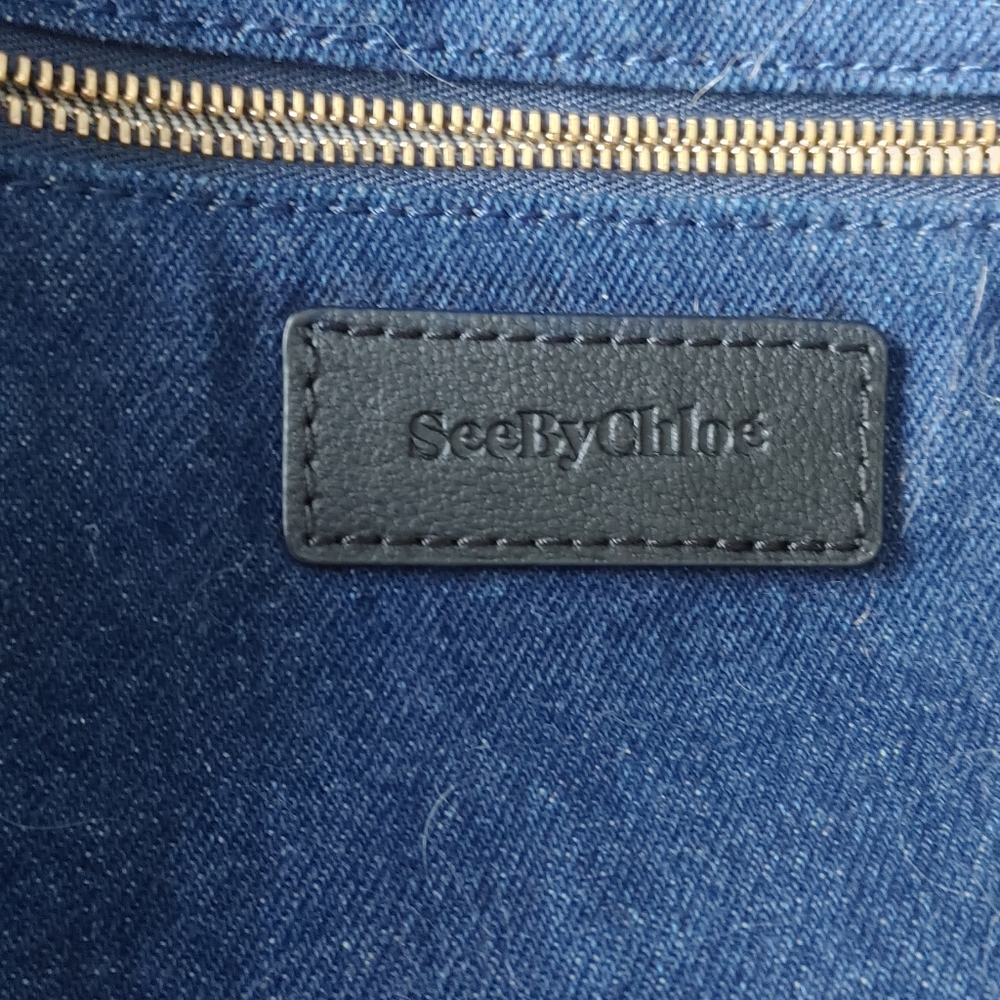 See By Chloe Denim Floral Embroidery Shoulder Tote Bag - Picture 5 of 16
